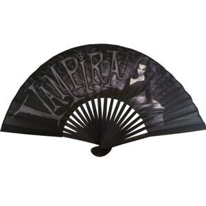Vampira Coffin Fabric and Bamboo Hand Fan 16" Wide NWT